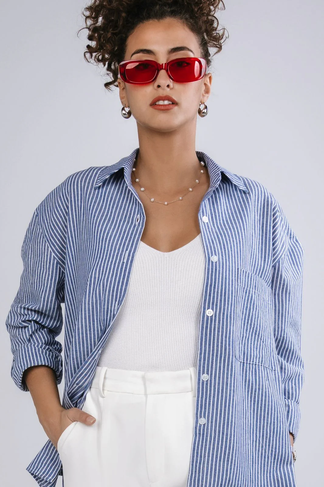 Oversized Striped Linen-Blend Shirt - Image 4
