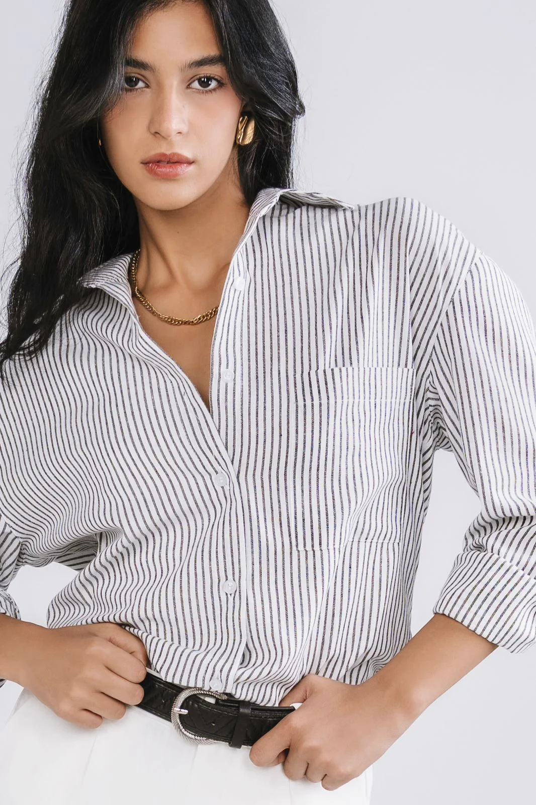 Oversized Striped Linen-Blend Shirt - Image 5